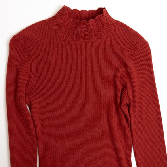 Ted Baker Scalloped Mock Neck Sweater Ruffle Cuff Albaai Red Rust Size 1 - Picture 6 of 10